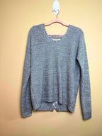 Grey Marled Lace-Up Sweater