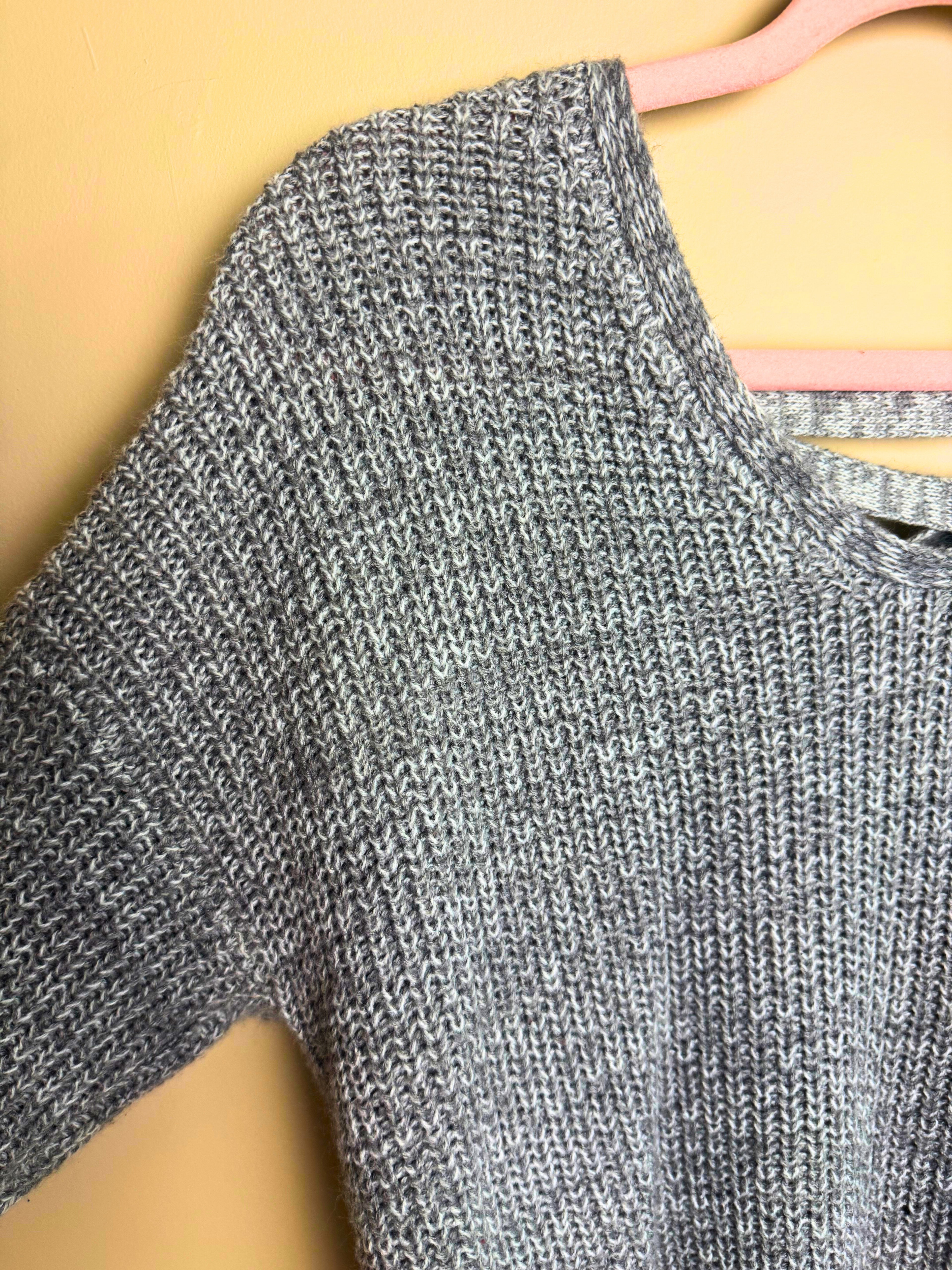 Grey Marled Lace-Up Sweater