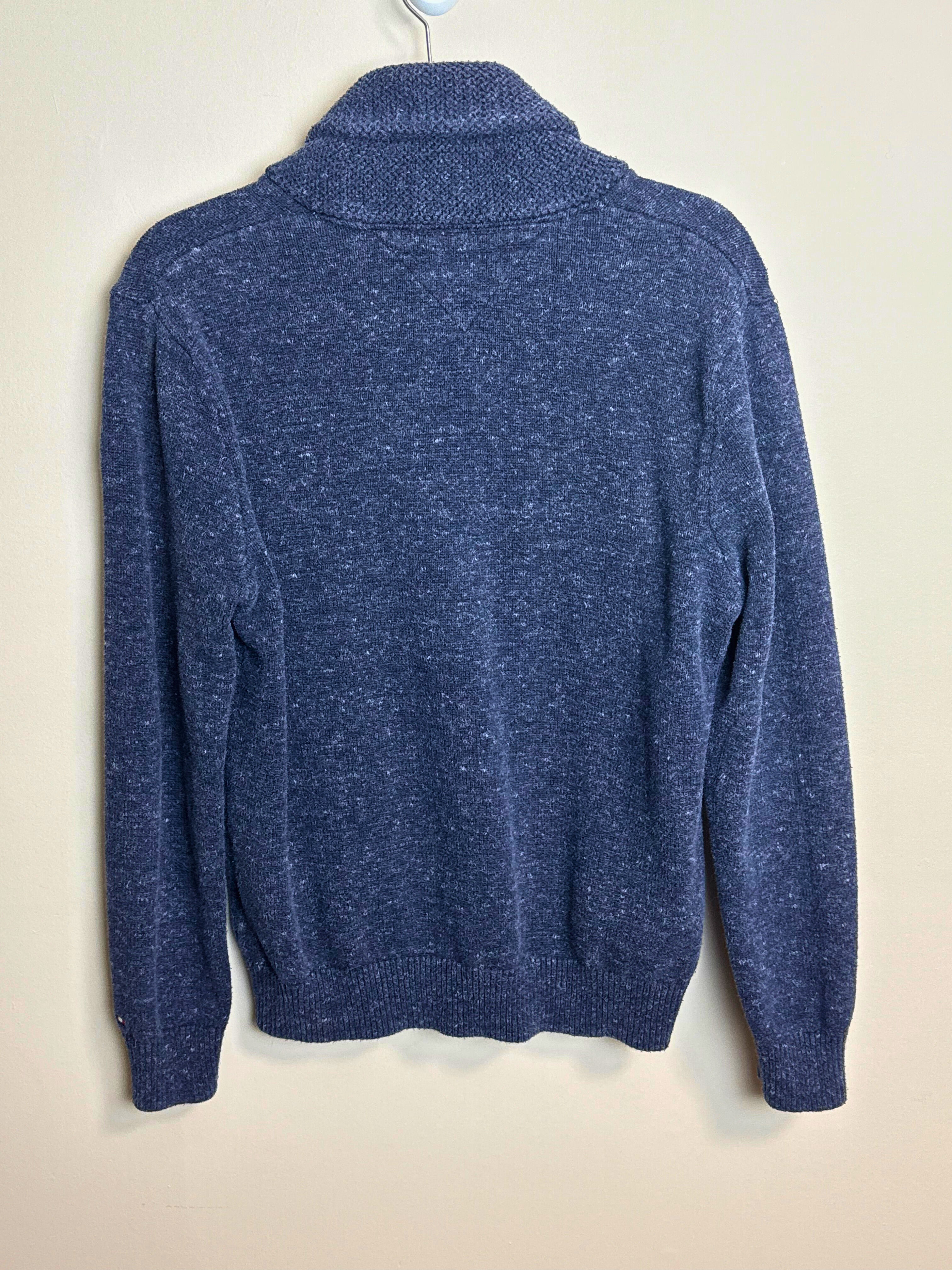 Classic navy blue shawl collar sweater