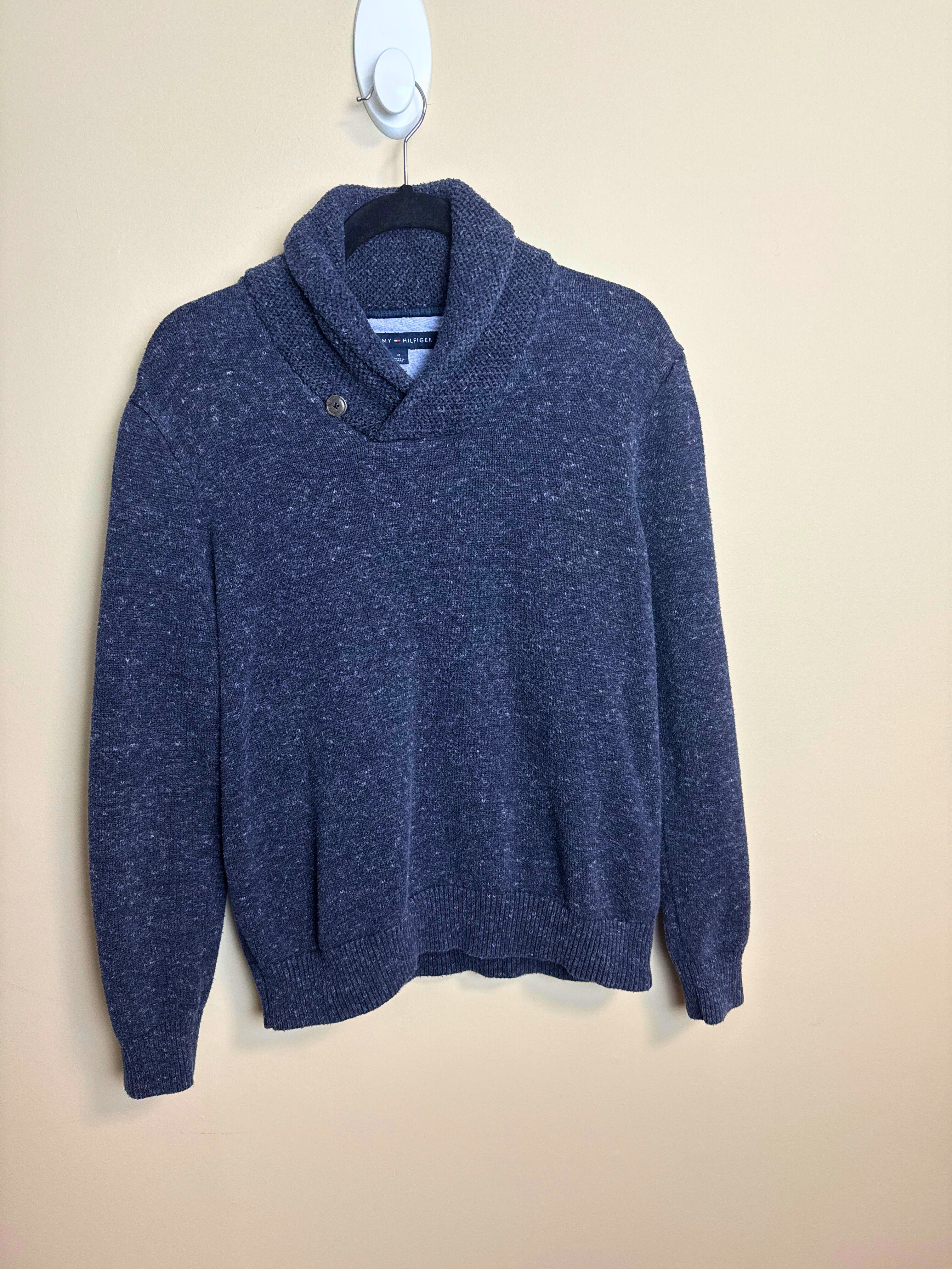 Classic navy blue shawl collar sweater