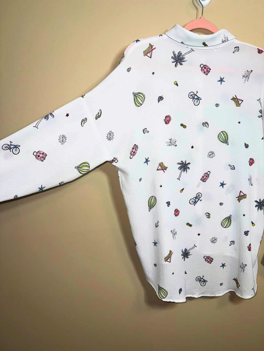 White Novelty Print Button-Up Shirt