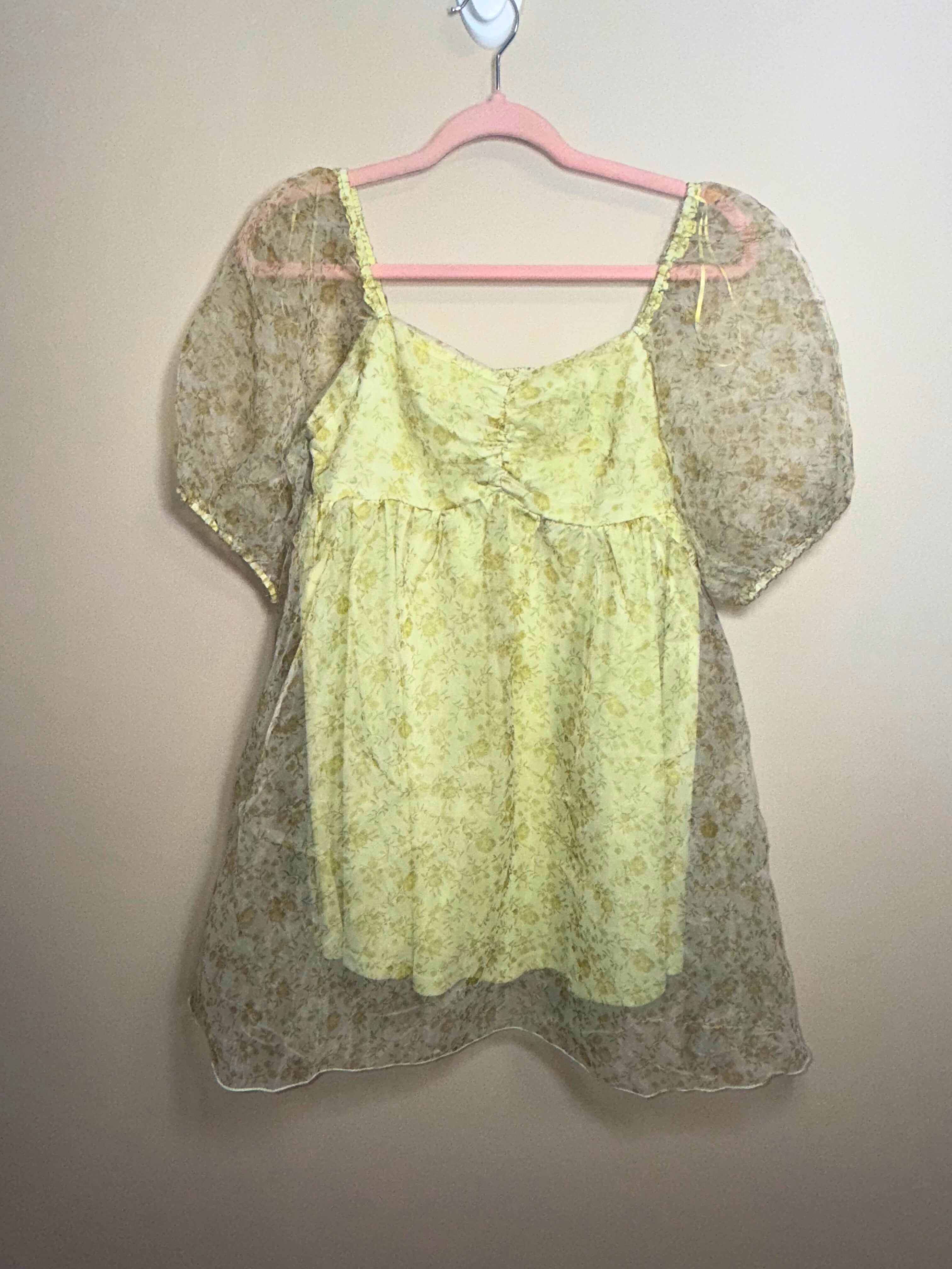 Vintage-Inspired Layered Dress with Sheer Overlay