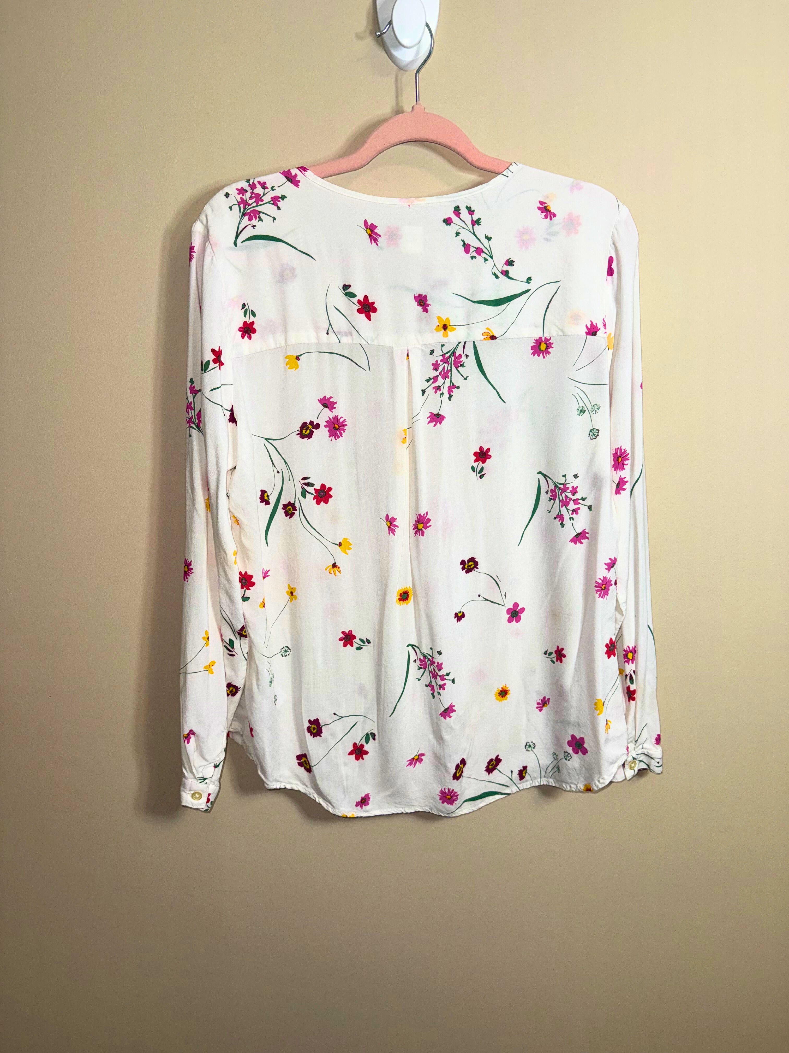 White Floral Long Sleeve Blouse