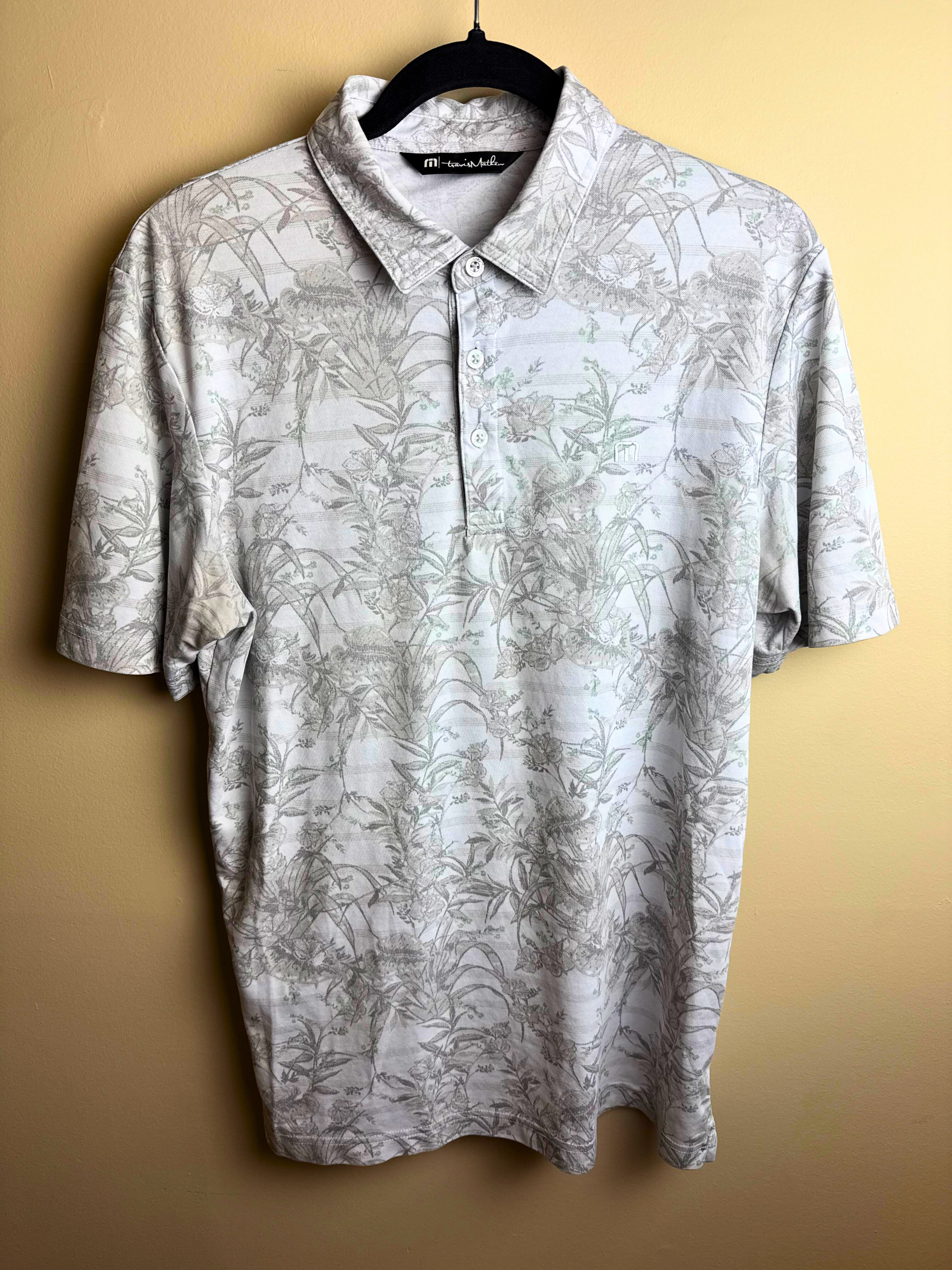 Light Grey Botanical Print Polo Shirt