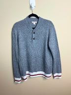 Gray Henley Sweater with Striped Trim