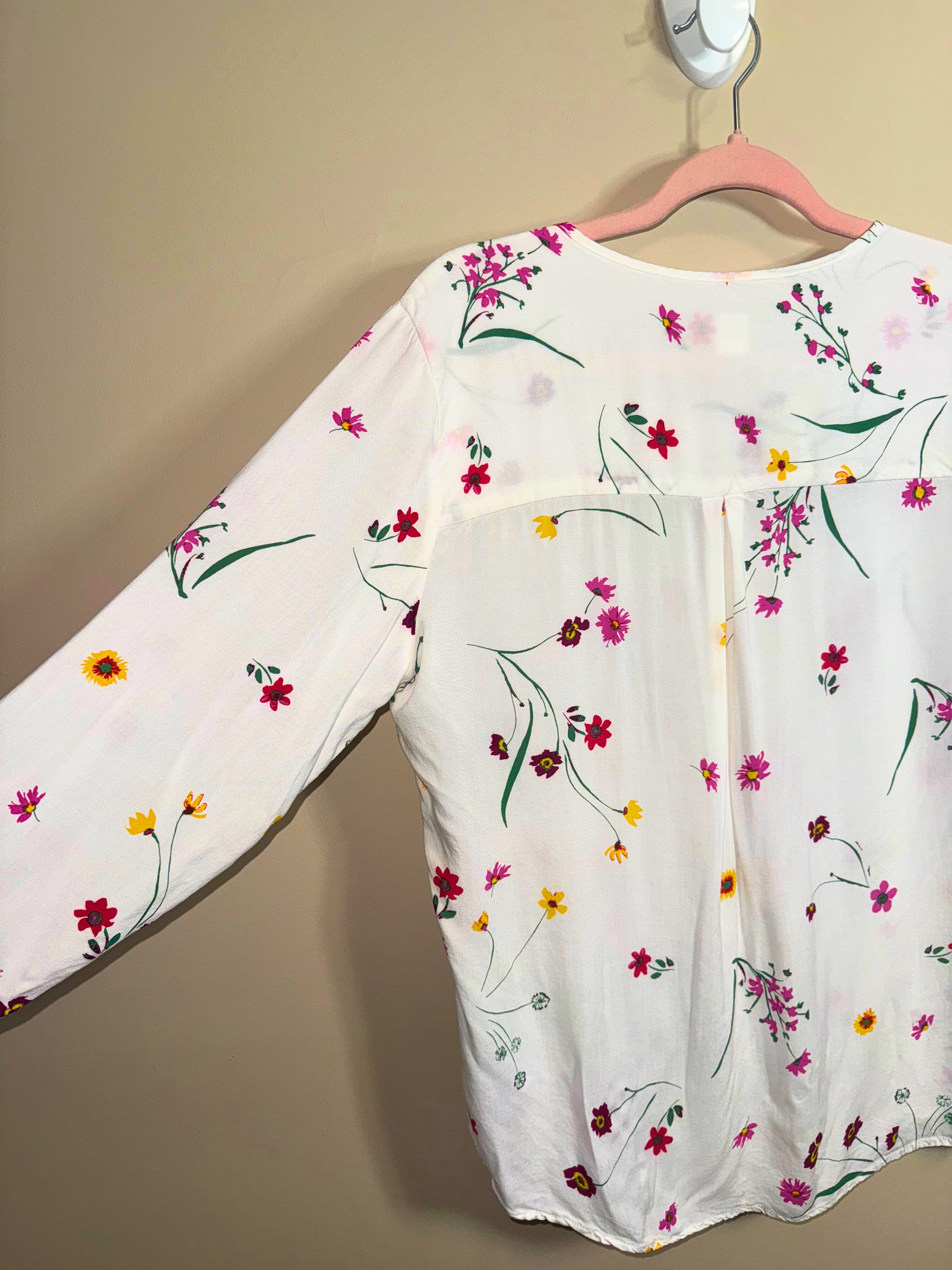 White Floral Long Sleeve Blouse