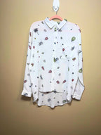 White Novelty Print Button-Up Shirt
