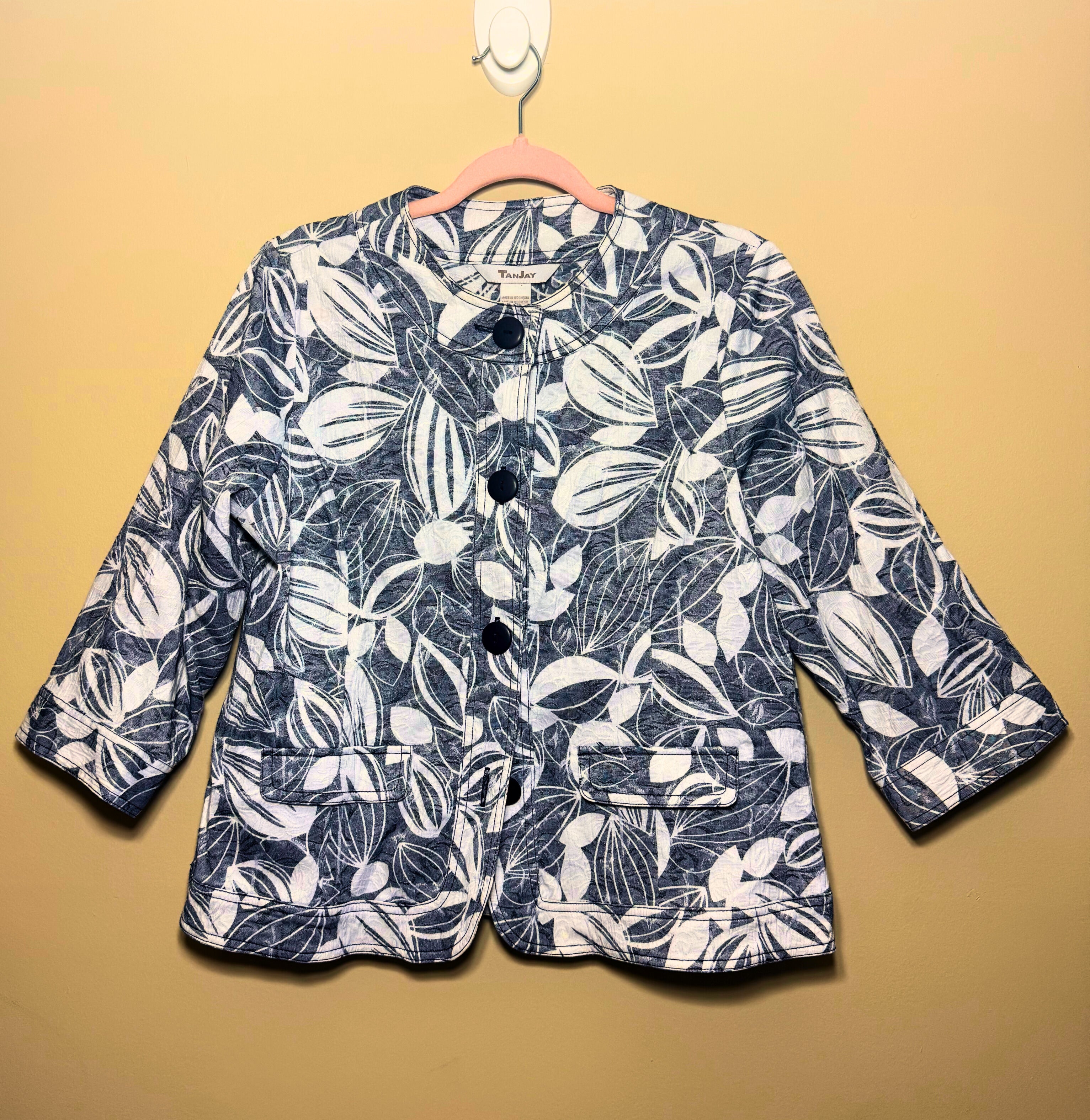 Navy & White Botanical Print Blazer