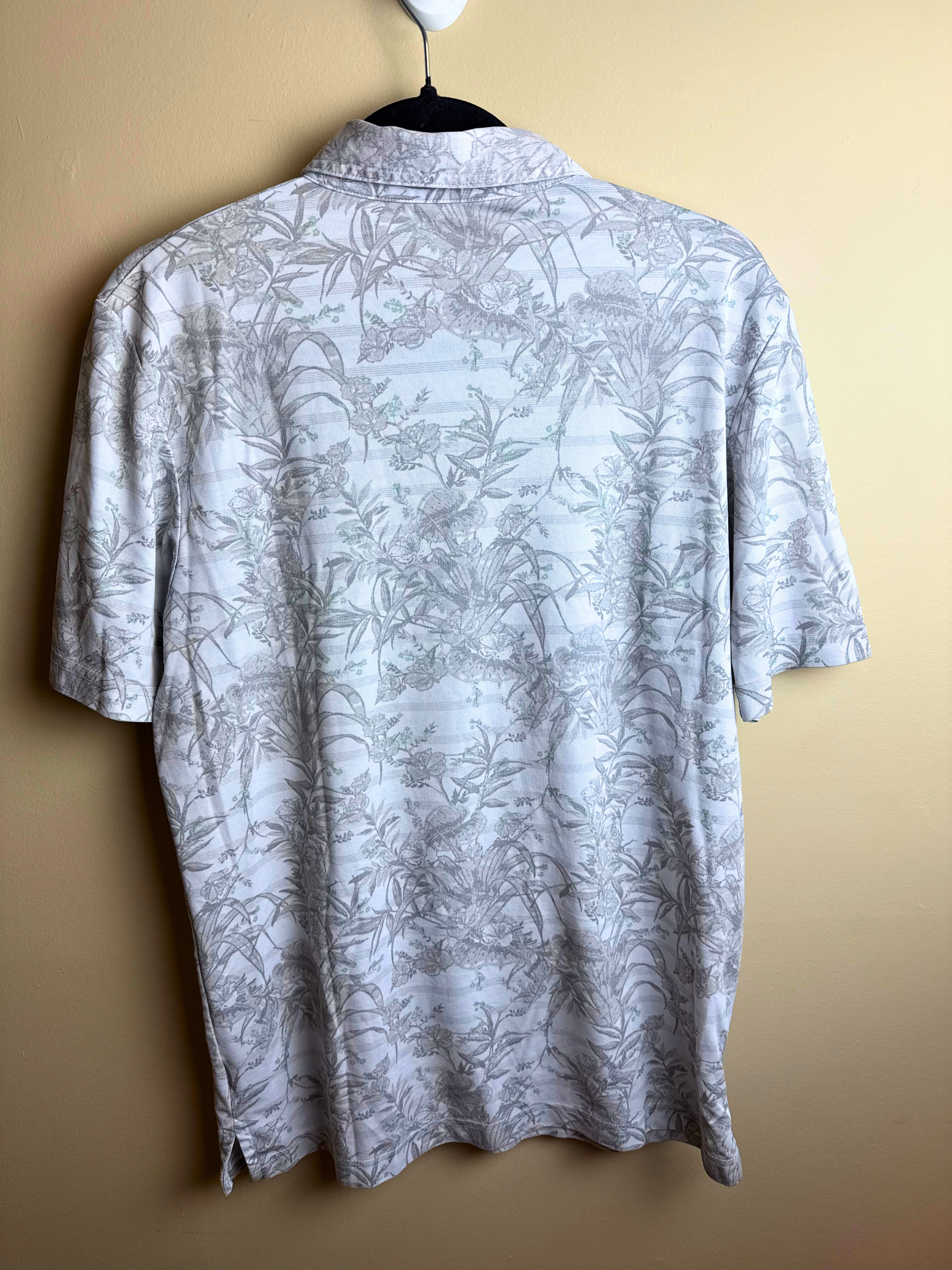Light Grey Botanical Print Polo Shirt