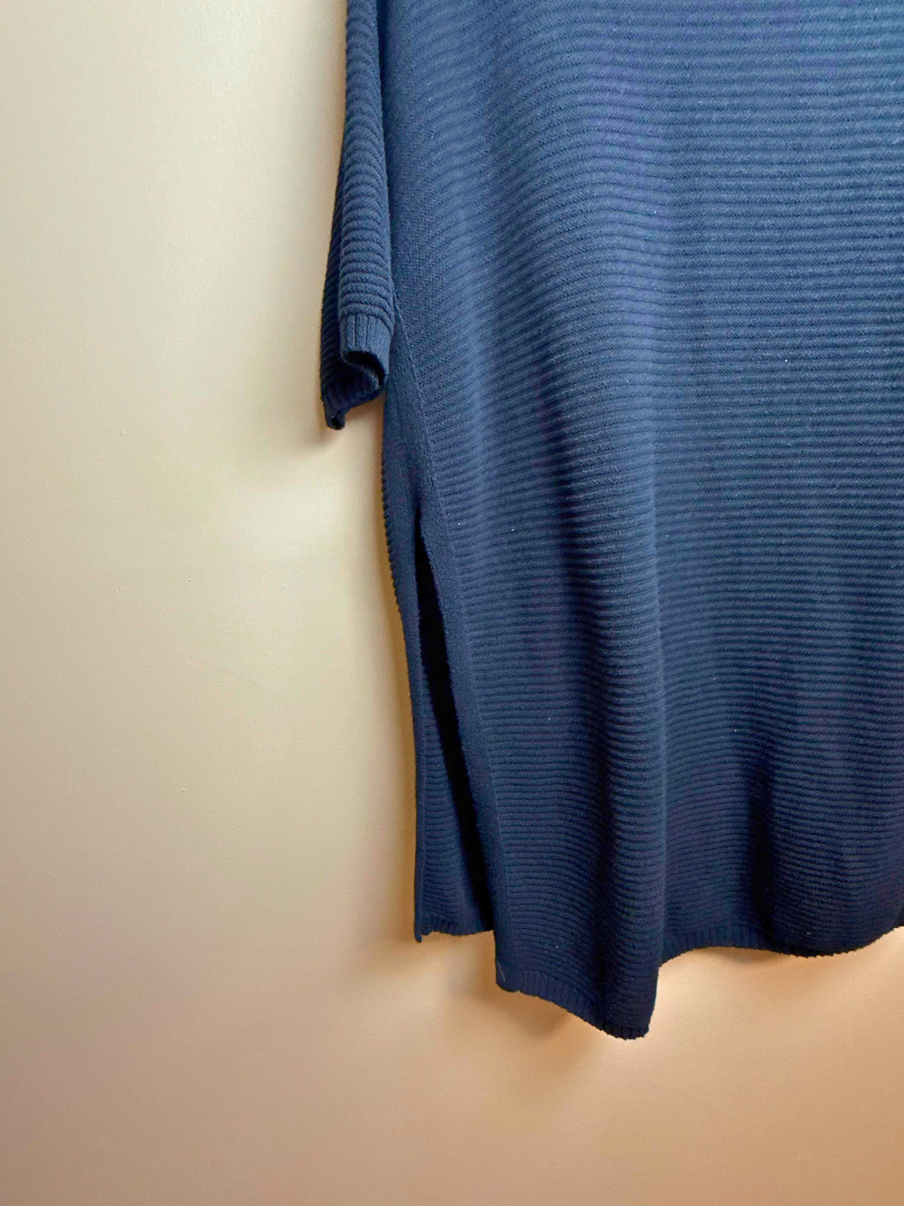 Navy Ribbed Short Sleeve Cardigan