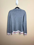 Gray Henley Sweater with Striped Trim