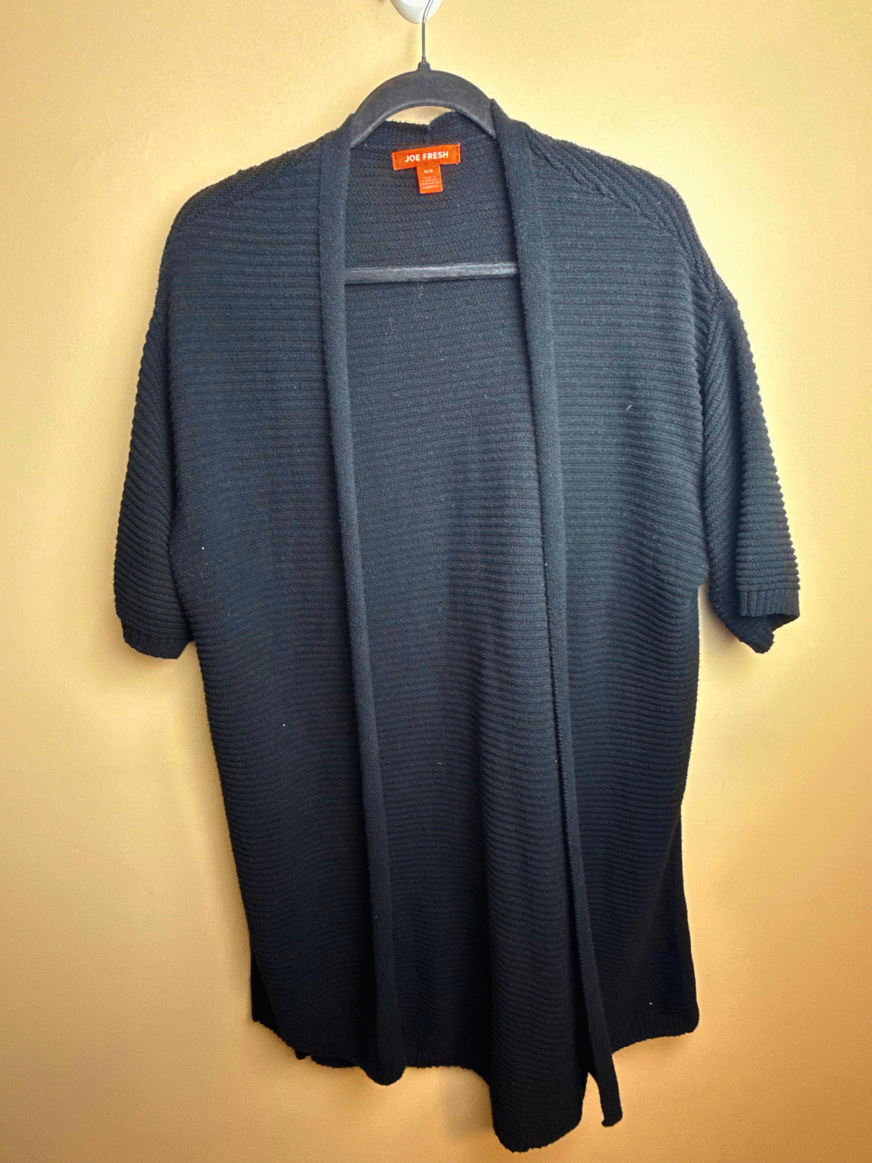 Navy Ribbed Short Sleeve Cardigan