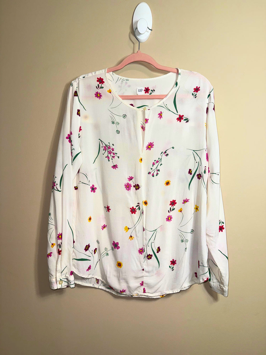 White Floral Long Sleeve Blouse
