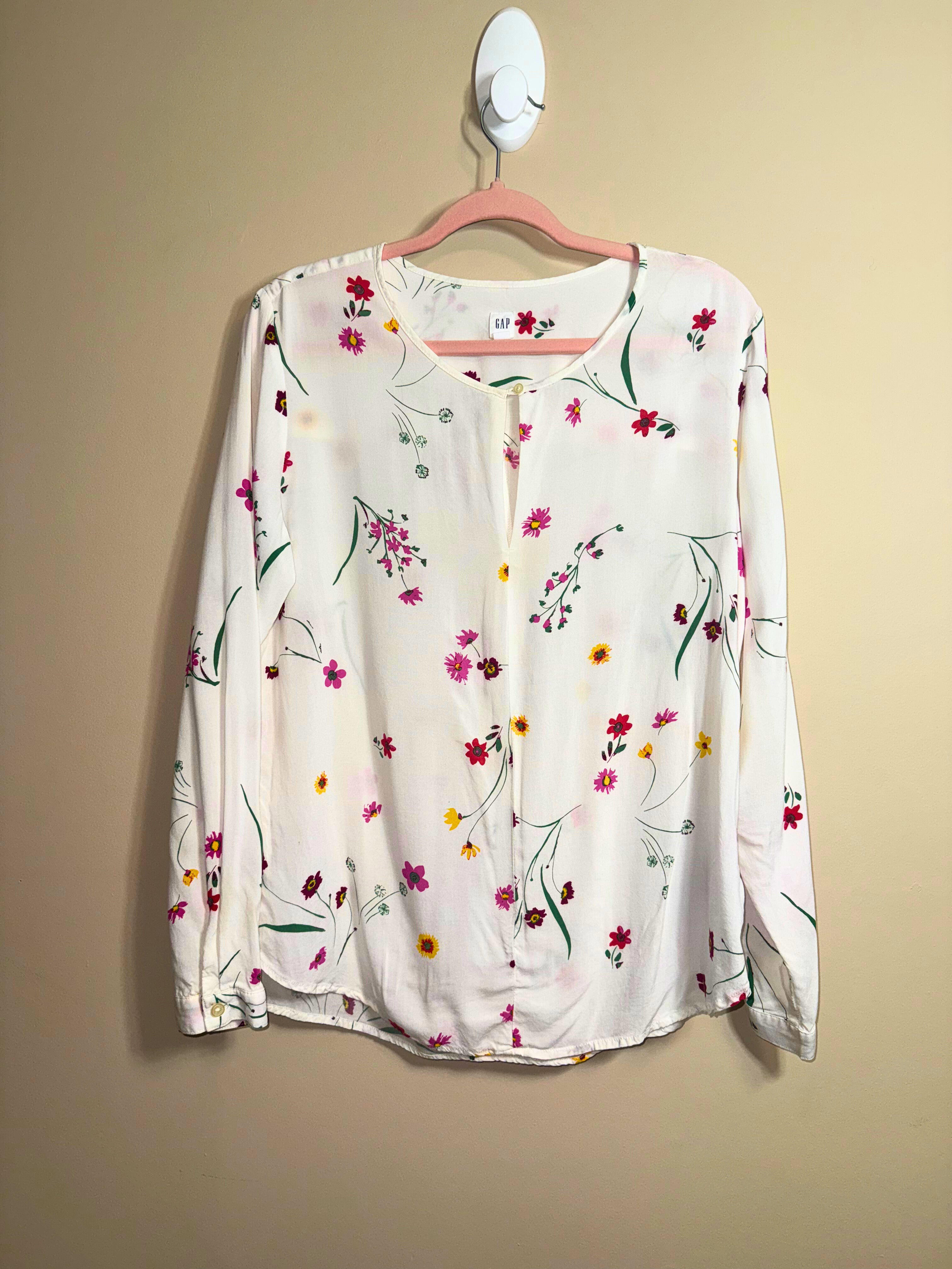 White Floral Long Sleeve Blouse