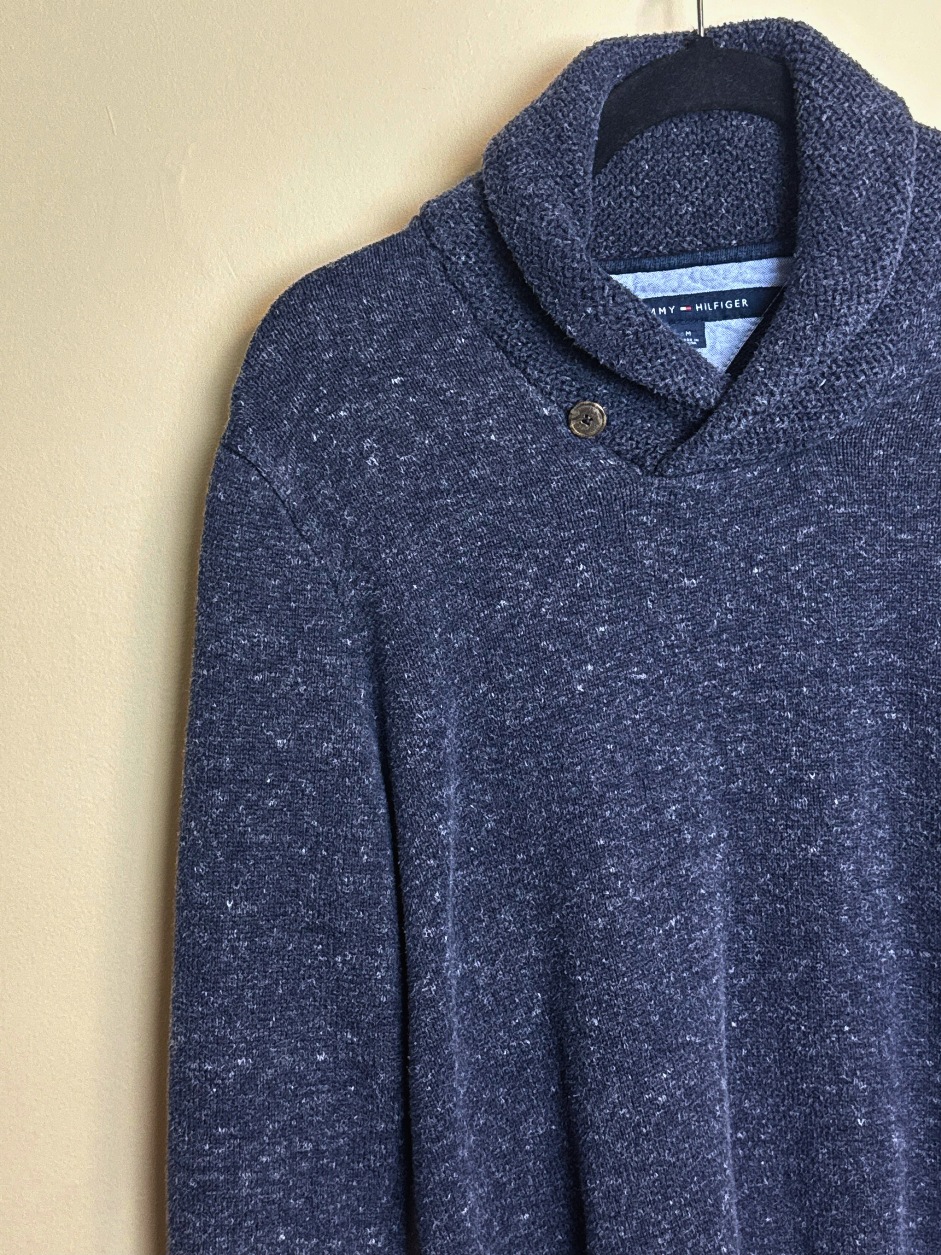Classic navy blue shawl collar sweater