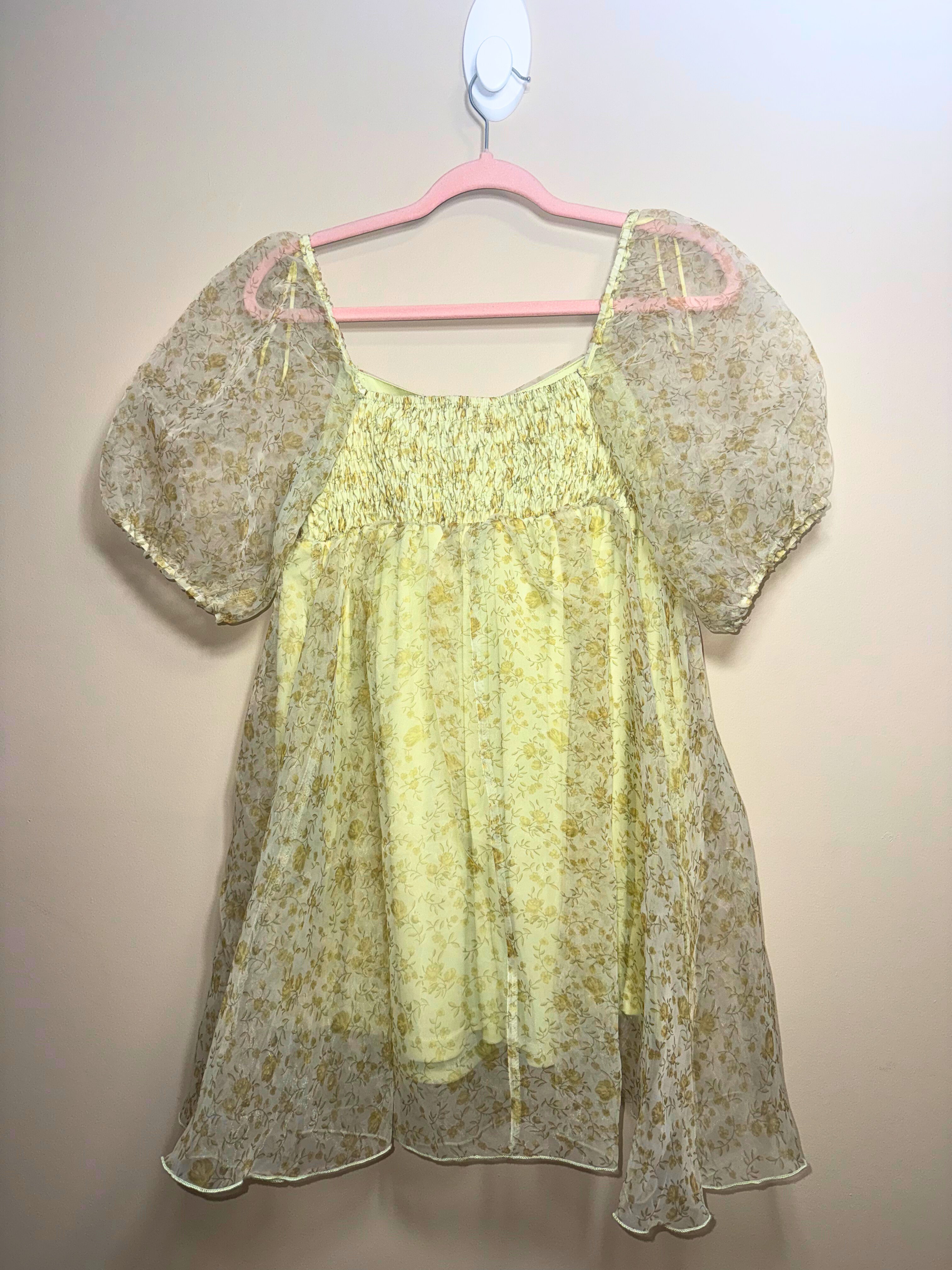 Vintage-Inspired Layered Dress with Sheer Overlay
