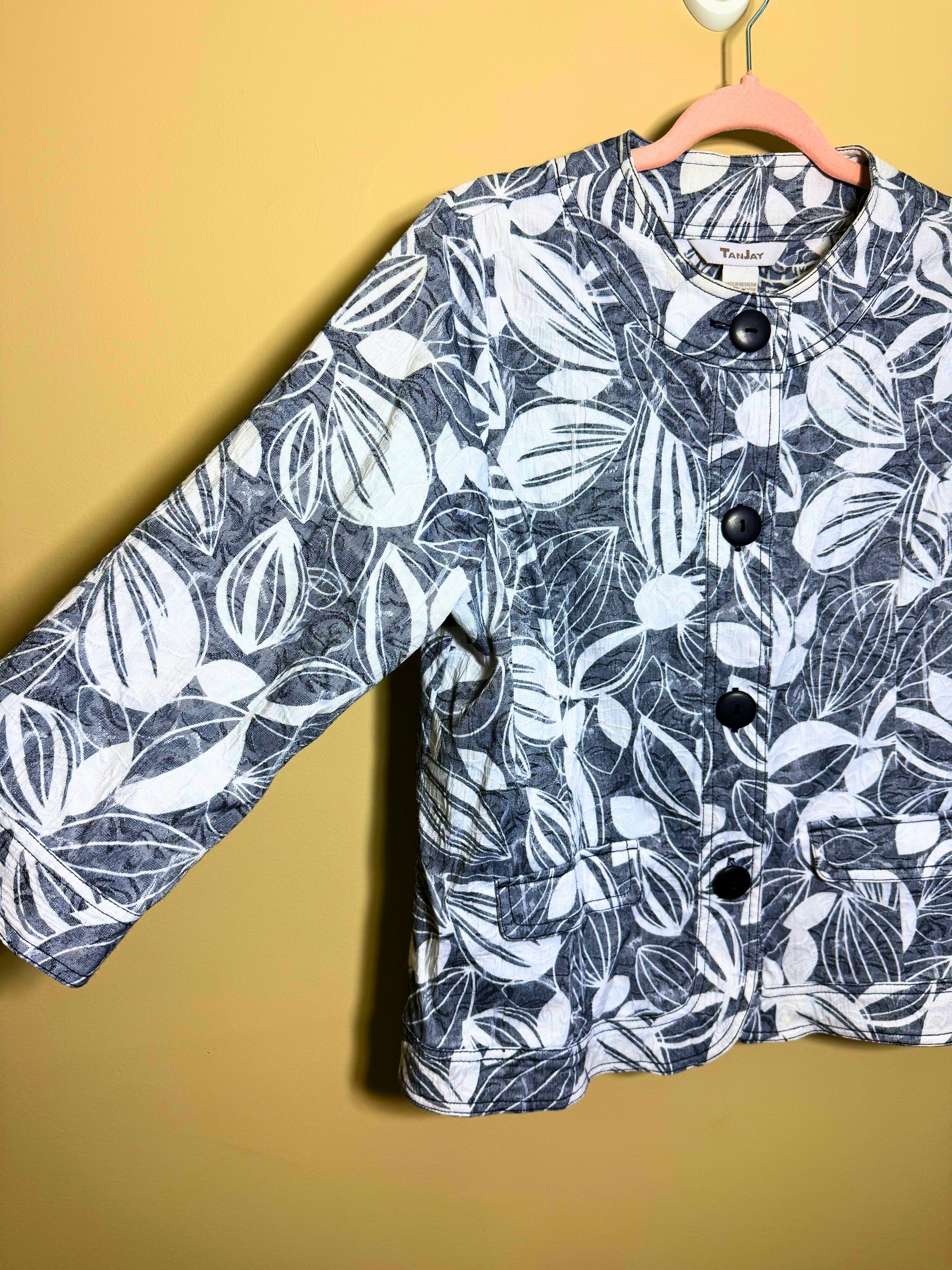 Navy & White Botanical Print Blazer