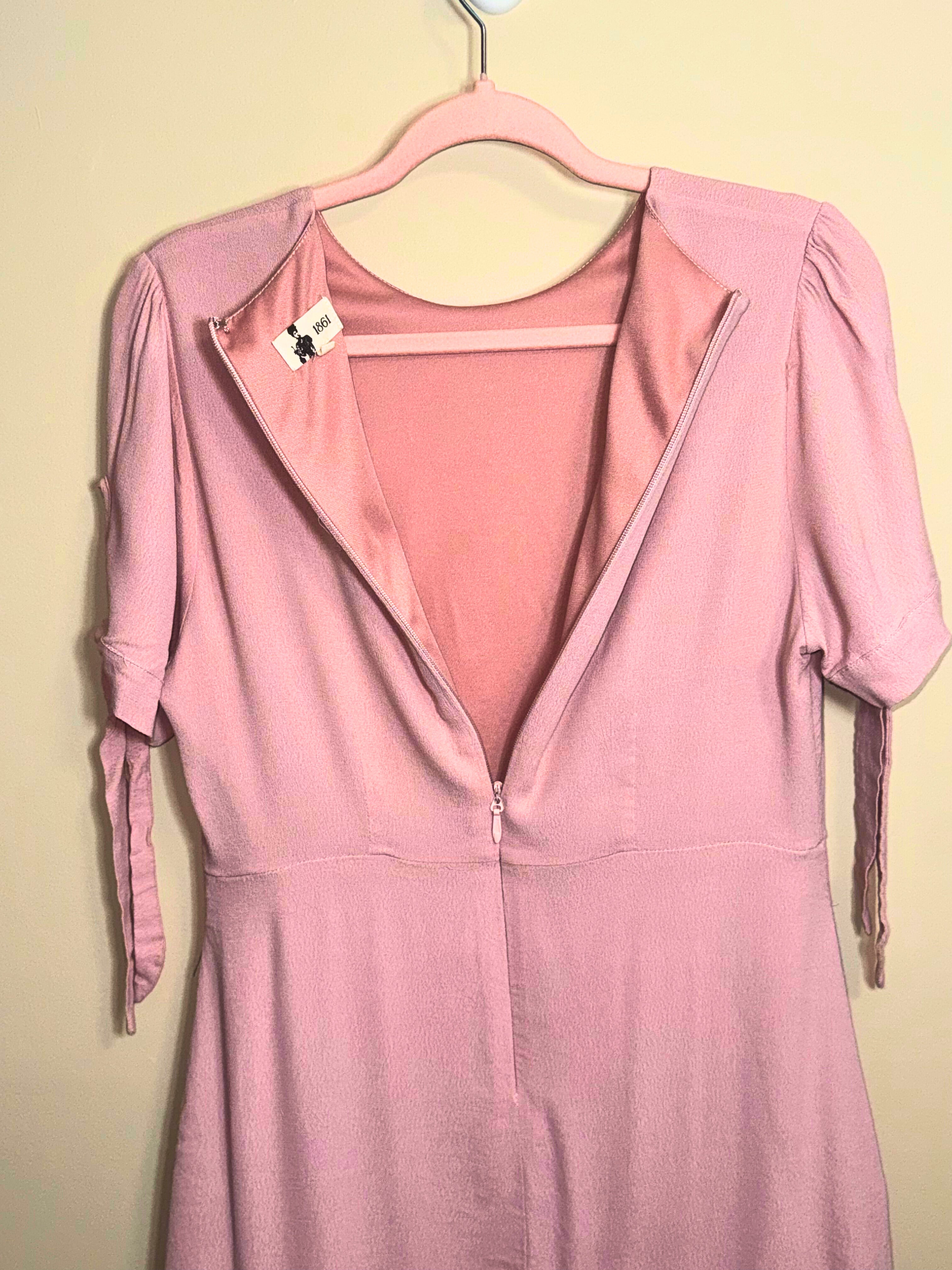 Dusty Rose Wrap Dress with Tie Sleeves