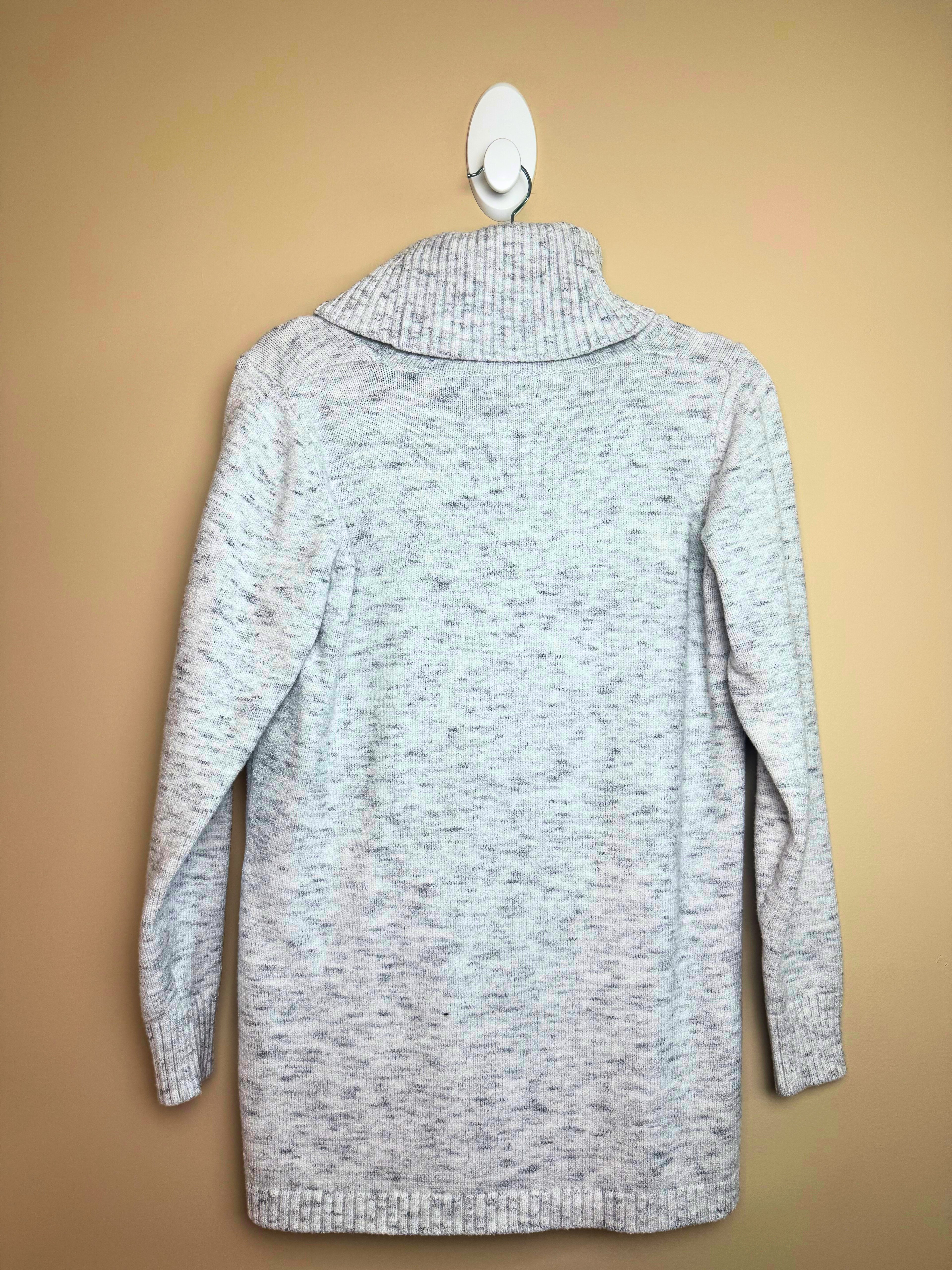 Grey Turtleneck Sweater with Pearl Details