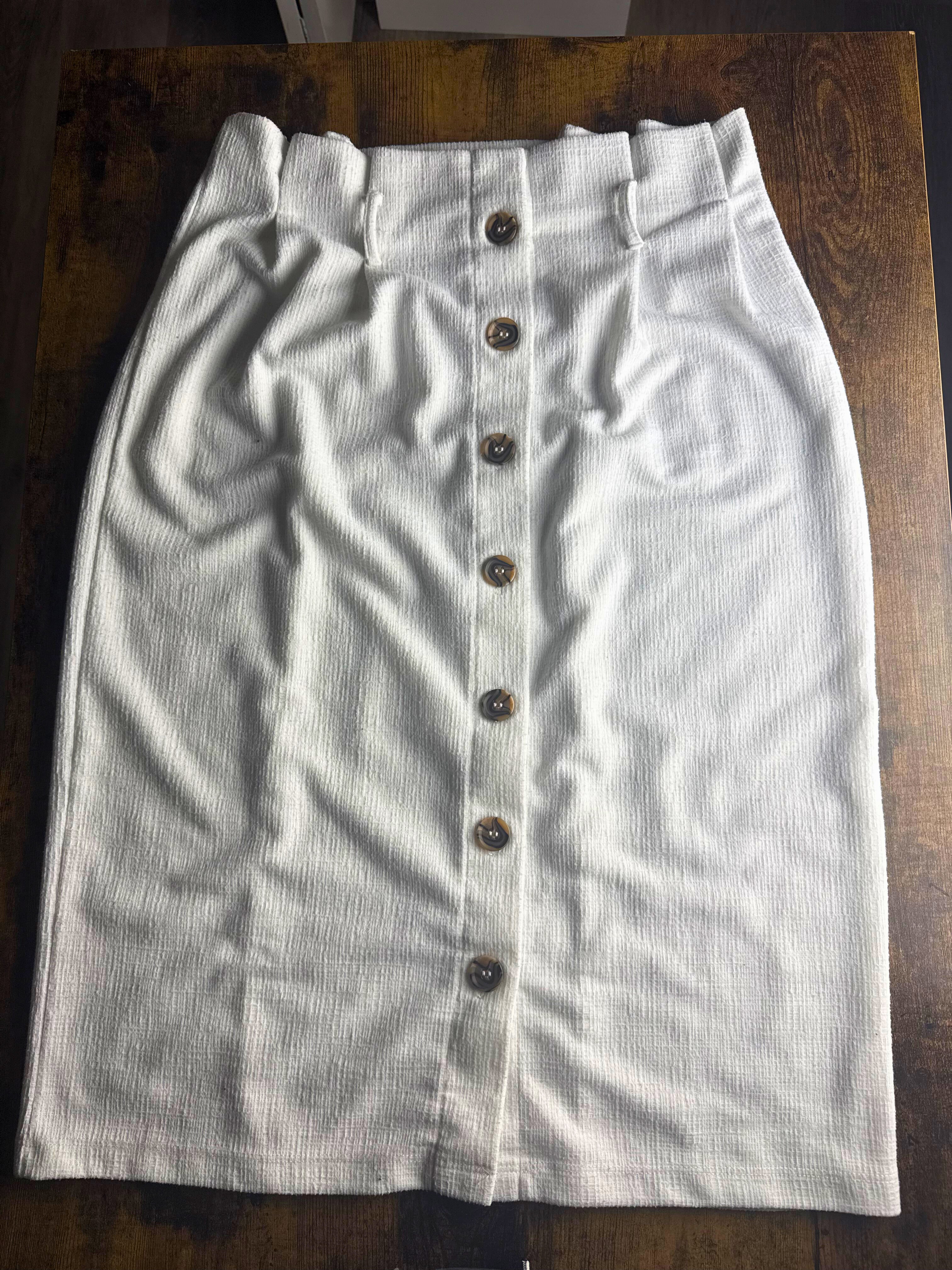 Cream Button-Front Midi Skirt