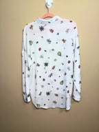 White Novelty Print Button-Up Shirt